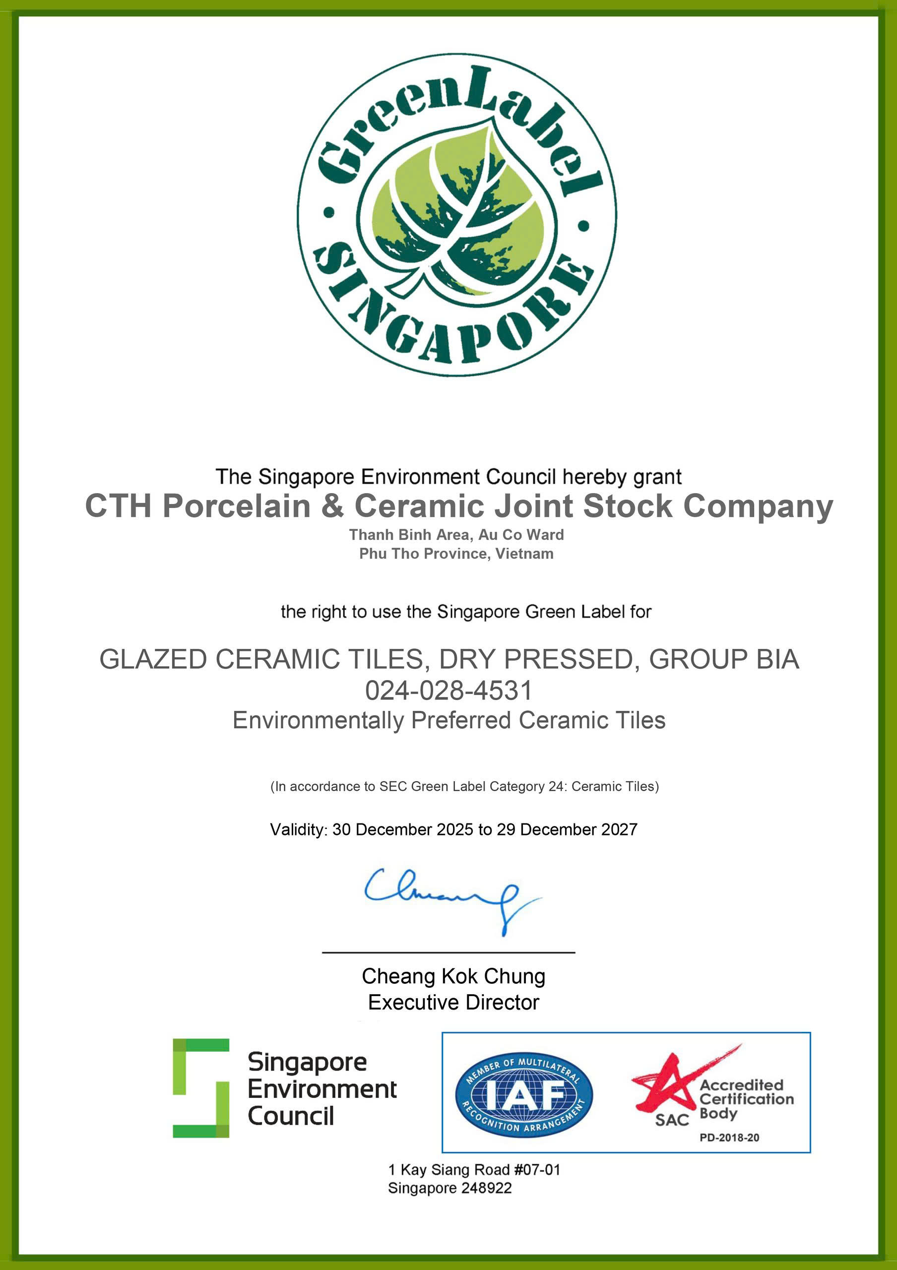 Chứng nhận Green Label Singapore